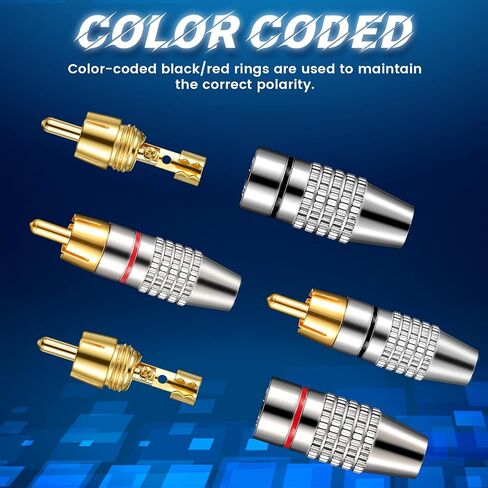 Skrfren 12 Pcs RCA‑Connector Gold Audio Video Cable Adapter Connector RCA‑Connector Male Plug Solder for Speaker Wire Wall Plate Home Theater Audio Video Receiver Amplifiers Sound Systems in Saudi Arabia