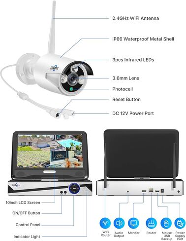 Hiseeu 5MP Security Cameras Wireless Outdoor, 10in LCD 4K Monitor,1TB HDD in Saudi Arabia