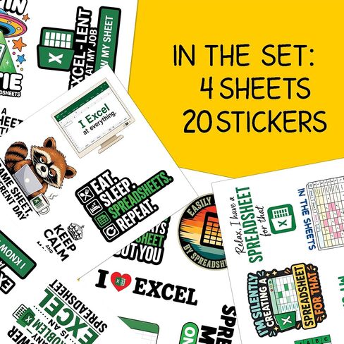 20PCS Excel Spreadsheet Stickers for Water Bottles, Laptop, Data Analyst Accountant Decals, Finance Office Worker Vinyl Sticker in Saudi Arabia