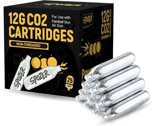 Spozer 12g CO2 Cartridges Non-Threaded for BB Gun Pistol & Airsoft, 25 Pack in Kuwait