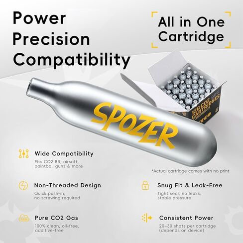 Spozer 12g CO2 Cartridges Non-Threaded for BB Gun Pistol & Airsoft, 25 Pack in Kuwait