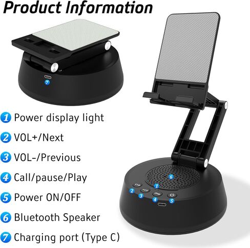 Cell Phone Stand with Wireless Bluetooth Speaker,Adjustable Height and Angle Phone Stand for Desk, HD Stereo Sound & Anti-Slip Base Phone Holder Speaker Compatible with iPhone,Gifts for Men Women in Saudi Arabia