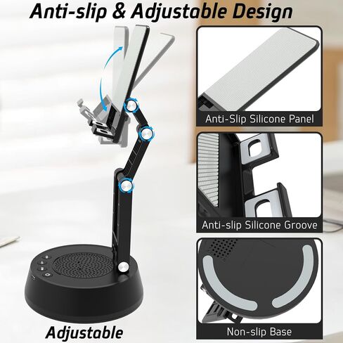 Cell Phone Stand with Wireless Bluetooth Speaker,Adjustable Height and Angle Phone Stand for Desk, HD Stereo Sound & Anti-Slip Base Phone Holder Speaker Compatible with iPhone,Gifts for Men Women in Saudi Arabia