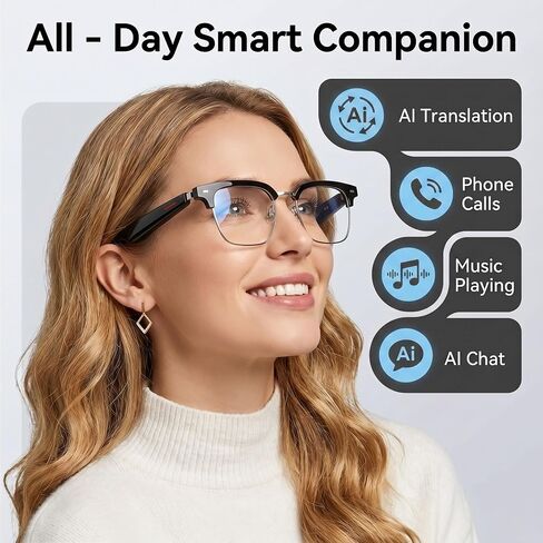 Silver AI Smart Glasses:164+ Languages Translation & Bluetooth Audio in Kuwait