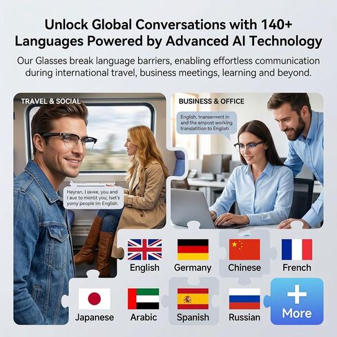 Silver AI Smart Glasses:164+ Languages Translation & Bluetooth Audio in Kuwait