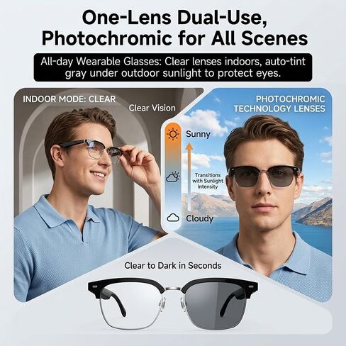 Silver AI Smart Glasses:164+ Languages Translation & Bluetooth Audio in Kuwait