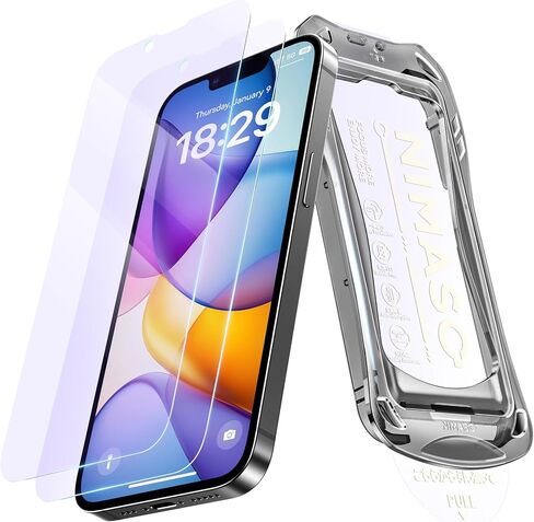 واقي شاشة NIMASO لهاتف iPhone 17e/16e/13 Pro/13/14، قطعتان من واقي الشاشة الزجاجي المقوى المقاوم للضوء الأزرق لهاتف iPhone 17e، إزالة الغبار تلقائيًا، تركيب فوري (6.1 بوصة) in Kuwait