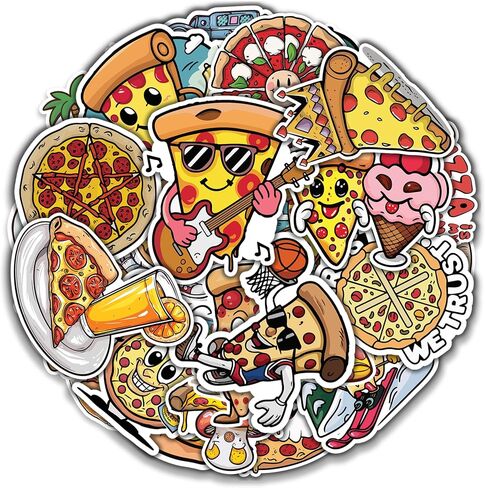 Pizza Stickers 50 Pieces Food Vinyl Waterproof Decal for Laptop Water Bottle Phone Car Window Bike Motorcycle Stakeboard Scrapbook Sticker Gifts for Kid Teen Adult in Saudi Arabia