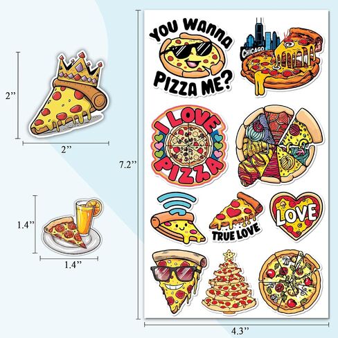 Pizza Stickers 50 Pieces Food Vinyl Waterproof Decal for Laptop Water Bottle Phone Car Window Bike Motorcycle Stakeboard Scrapbook Sticker Gifts for Kid Teen Adult in Saudi Arabia