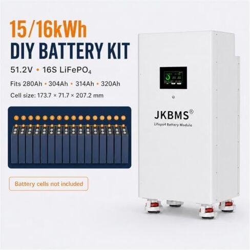 مجموعة بطارية JKBMS 51.2V LiFePO4 مع عاكس 200A BMS وشاشة LCD 4.3 in Kuwait