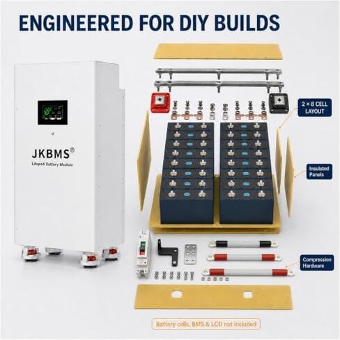 مجموعة بطارية JKBMS 51.2V LiFePO4 مع عاكس 200A BMS وشاشة LCD 4.3 in Kuwait