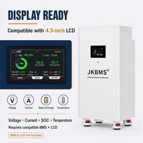 مجموعة بطارية JKBMS 51.2V LiFePO4 مع عاكس 200A BMS وشاشة LCD 4.3 in Kuwait