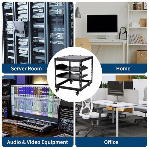 10U Open Frame Server Rack – 23"-40" Adjustable Depth, Wall Mount & Free Standing Network Rack with 4 Lockable Casters & 2×1u Shelves, for IT/AV Equipment in Saudi Arabia
