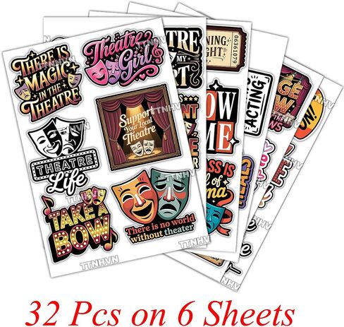 32 Pcs Theatre Stickers Pack, Broadway Drama Musical Theme Vinyl Waterproof Decals for Water Bottle, Laptop, Phone, Notebook, Party Supplies in Saudi Arabia