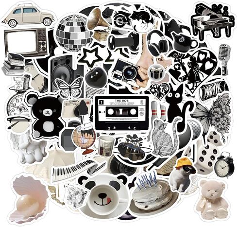120PCS Aesthetic Stickers Black and White Pack, Y2K Aesthetic for Laptop Decals Eikecy Vinyl Waterproof Retro Vintage Stickers for Adults Teens in Saudi Arabia