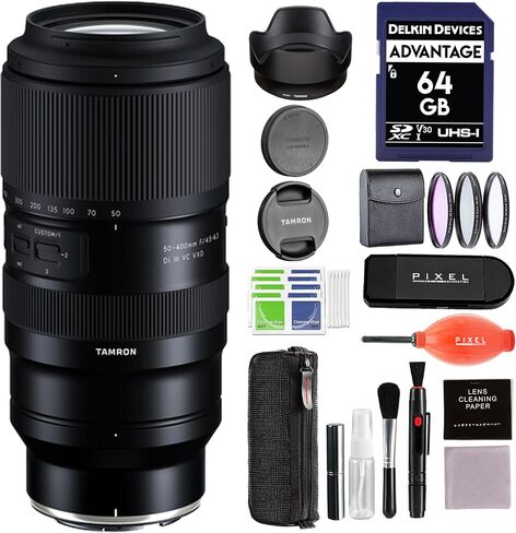 Tamron 50-400mm f/4.5-6.3 Di III VC VXD Lens (Nikon Z) with Pixel Advance Accessories and Travel Bundle | AFA067Z-700 | Tamron 50-400mm Lens in Saudi Arabia