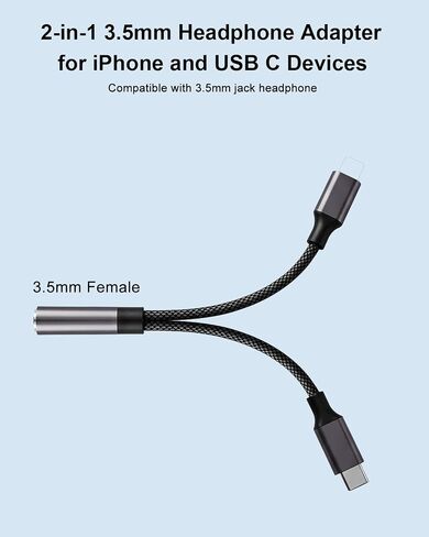AreMe 2-in-1 Headphone Adapter for Lightning & USB C to 3.5mm Audio Adapter in Saudi Arabia