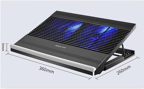 Laptop Cooling Pad, LED Fan, Four-Way, LCD Display Controller, Power Supply, Up to 17, Non-Slip Mat, Black Grid in Saudi Arabia