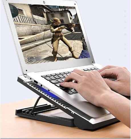 Laptop Cooling Pad, LED Fan, Four-Way, LCD Display Controller, Power Supply, Up to 17, Non-Slip Mat, Black Grid in Saudi Arabia