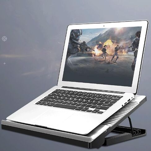Laptop Cooling Pad, LED Fan, Four-Way, LCD Display Controller, Power Supply, Up to 17, Non-Slip Mat, Black Grid in Saudi Arabia
