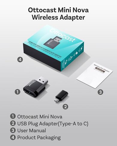 OTTOCAST Mini Nova 2-in-1 Wireless CarPlay & Android Auto Adapter, Black in Saudi Arabia
