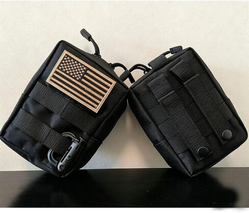 2Pack Molle Pouch, Tactical Compact Utility EDC Waist Bag Pack Belt Tool Pouch with D-Ring and US Flag Patch for Hiking Travel (Black-2 Pack) in Kuwait