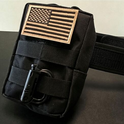 2Pack Molle Pouch, Tactical Compact Utility EDC Waist Bag Pack Belt Tool Pouch with D-Ring and US Flag Patch for Hiking Travel (Black-2 Pack) in Kuwait