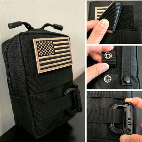 2Pack Molle Pouch, Tactical Compact Utility EDC Waist Bag Pack Belt Tool Pouch with D-Ring and US Flag Patch for Hiking Travel (Black-2 Pack) in Kuwait