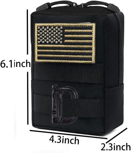 2Pack Molle Pouch, Tactical Compact Utility EDC Waist Bag Pack Belt Tool Pouch with D-Ring and US Flag Patch for Hiking Travel (Black-2 Pack) in Kuwait