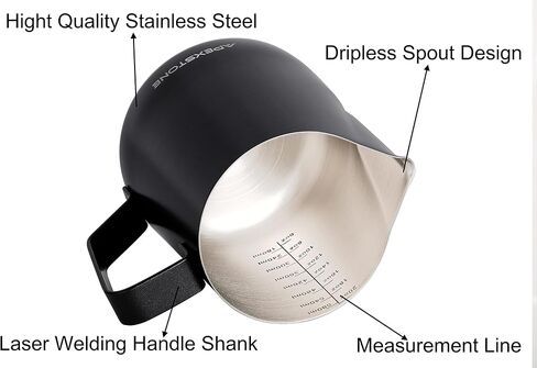 20 oz Black Espresso Steaming Pitcher, Espresso Milk Frothing Pitcher 20 oz Black, Coffee Milk Frothing Cup, Coffee Steaming Pitcher 20 oz/600 ml in Kuwait