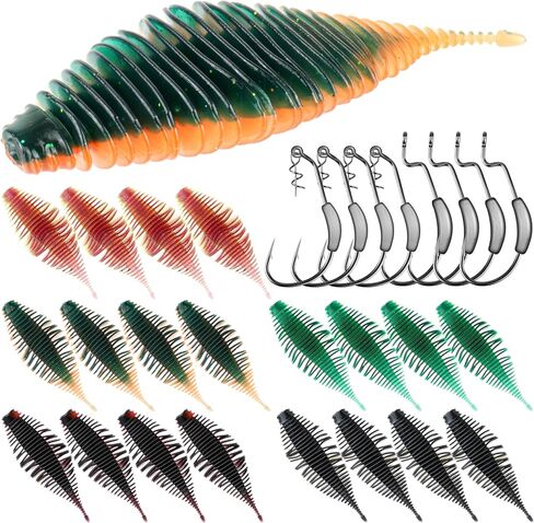 28PCS Soft Swimbait Fishing Soft Plastic Lures with Weighted Offset Hooks Kit for Bass Finesse Fishing in Freshwaterr in Saudi Arabia