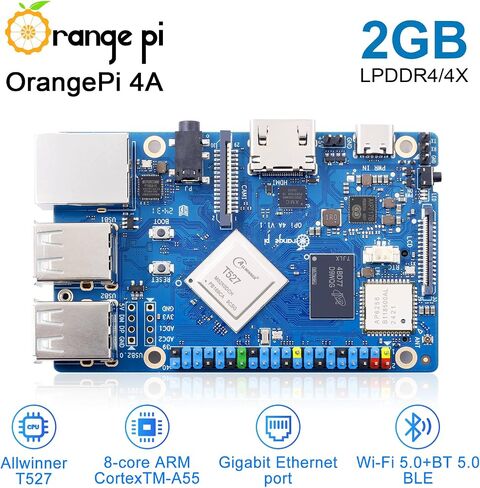 Orange Pi 4A 2GB LPDDR4/4X Allwinner T527 Single Board Computer, 8 Core RISC-V Co-Processor 2 Tops NPU 1.8GHz Frequency Wi-Fi 5.0+BT 5.0,BLE Run Ubuntu, Debian, Android13 (Pi 4A 2GB+Supply) in Saudi Arabia