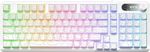 OHY XVX Wireless Keyboard,99Keys Quiet Typing Membrane Gaming Keyboard with Logo Display & Knob, RGB Backlit, USB C Rechargeable, 94 Keys PBT Keycap for Windows PC, Mac, Linux-White in Saudi Arabia
