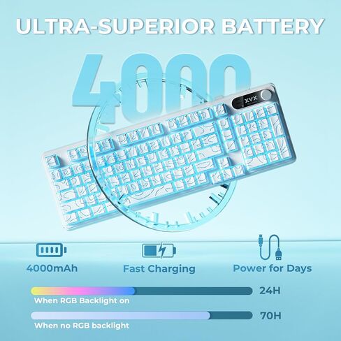 OHY XVX Wireless Keyboard,99Keys Quiet Typing Membrane Gaming Keyboard with Logo Display & Knob, RGB Backlit, USB C Rechargeable, 94 Keys PBT Keycap for Windows PC, Mac, Linux-White in Saudi Arabia