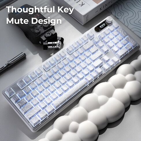 OHY XVX Wireless Keyboard,99Keys Quiet Typing Membrane Gaming Keyboard with Logo Display & Knob, RGB Backlit, USB C Rechargeable, 94 Keys PBT Keycap for Windows PC, Mac, Linux-White in Saudi Arabia