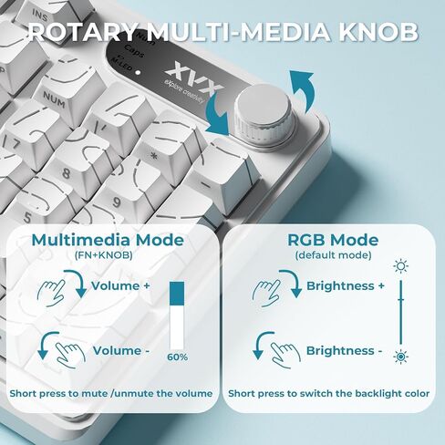 OHY XVX Wireless Keyboard,99Keys Quiet Typing Membrane Gaming Keyboard with Logo Display & Knob, RGB Backlit, USB C Rechargeable, 94 Keys PBT Keycap for Windows PC, Mac, Linux-White in Saudi Arabia