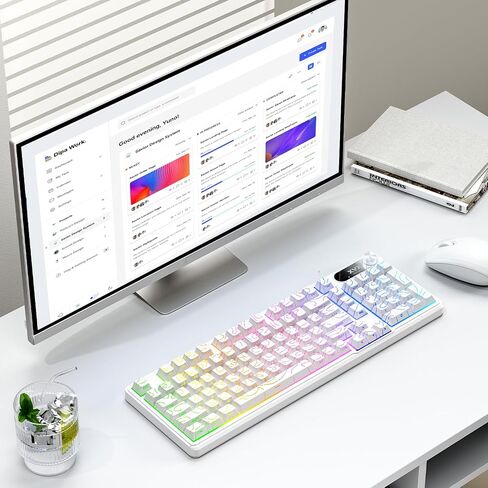 OHY XVX Wireless Keyboard,99Keys Quiet Typing Membrane Gaming Keyboard with Logo Display & Knob, RGB Backlit, USB C Rechargeable, 94 Keys PBT Keycap for Windows PC, Mac, Linux-White in Saudi Arabia