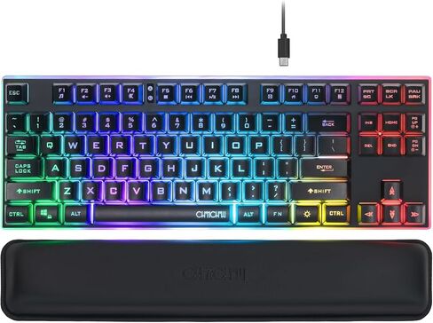 CHONCHOW 87 Keys TKL Wired Gaming Keyboard with Wrist Rest, Detachable USB-C Cable, RGB Backlight, Full Metal Panel Keyboard Compatible with PC Laptop Mac Xbox Ps4 Ps5 (Black) in Saudi Arabia