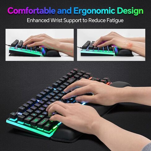 CHONCHOW 87 Keys TKL Wired Gaming Keyboard with Wrist Rest, Detachable USB-C Cable, RGB Backlight, Full Metal Panel Keyboard Compatible with PC Laptop Mac Xbox Ps4 Ps5 (Black) in Saudi Arabia