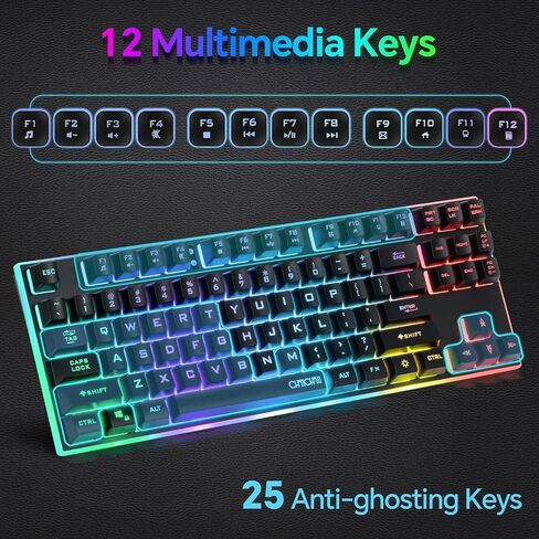 CHONCHOW 87 Keys TKL Wired Gaming Keyboard with Wrist Rest, Detachable USB-C Cable, RGB Backlight, Full Metal Panel Keyboard Compatible with PC Laptop Mac Xbox Ps4 Ps5 (Black) in Saudi Arabia