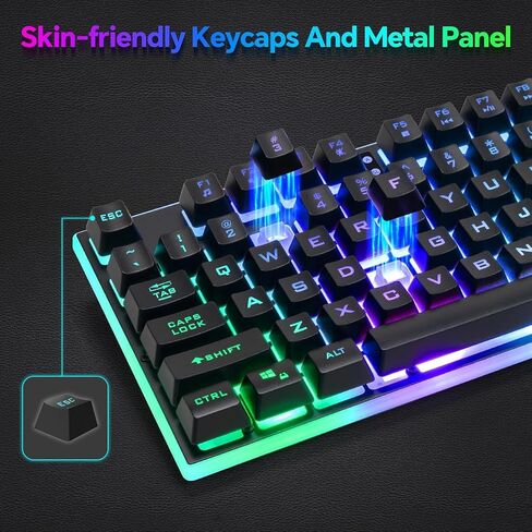 CHONCHOW 87 Keys TKL Wired Gaming Keyboard with Wrist Rest, Detachable USB-C Cable, RGB Backlight, Full Metal Panel Keyboard Compatible with PC Laptop Mac Xbox Ps4 Ps5 (Black) in Saudi Arabia