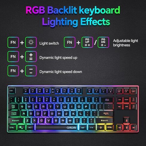 CHONCHOW 87 Keys TKL Wired Gaming Keyboard with Wrist Rest, Detachable USB-C Cable, RGB Backlight, Full Metal Panel Keyboard Compatible with PC Laptop Mac Xbox Ps4 Ps5 (Black) in Saudi Arabia