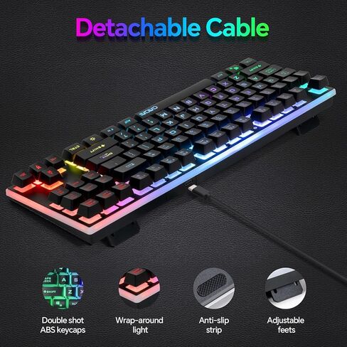 CHONCHOW 87 Keys TKL Wired Gaming Keyboard with Wrist Rest, Detachable USB-C Cable, RGB Backlight, Full Metal Panel Keyboard Compatible with PC Laptop Mac Xbox Ps4 Ps5 (Black) in Saudi Arabia