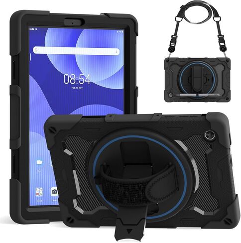 Case for Lenovo Tab 10.1" 2025 Tablet Models TB311FU & TB311XU Rugged Cover with 360 Rotating Kickstand Hand Shoulder Strap, Black in Saudi Arabia