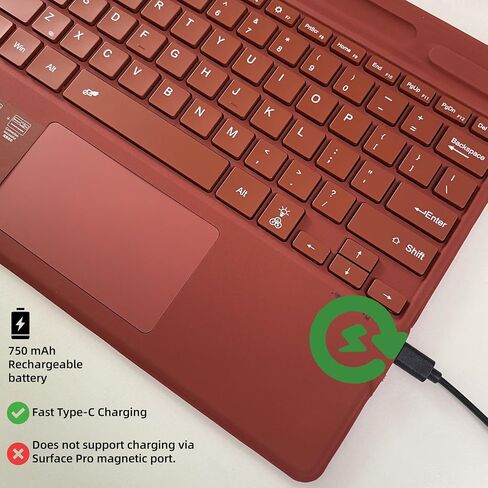 غطاء من نوع mobee لجهاز Microsoft Surface Pro 7+ / Pro 7/6 / 5/4 / 3، 12.3 بوصة، لوحة مفاتيح بلوتوث رفيعة للغاية مع لوحة لمس متعددة (أحمر بدون إضاءة خلفية) in Kuwait