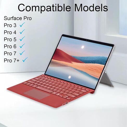 غطاء من نوع mobee لجهاز Microsoft Surface Pro 7+ / Pro 7/6 / 5/4 / 3، 12.3 بوصة، لوحة مفاتيح بلوتوث رفيعة للغاية مع لوحة لمس متعددة (أحمر بدون إضاءة خلفية) in Kuwait