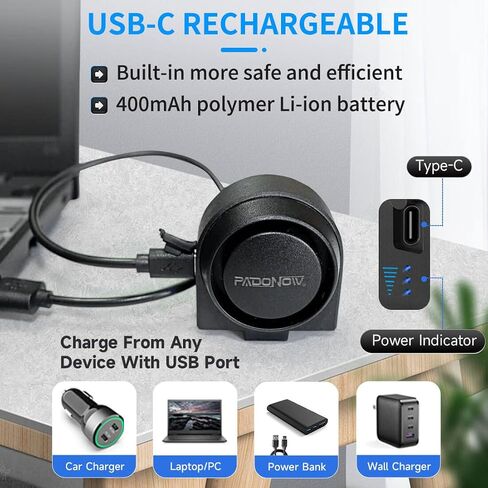 PADONOW Wireless Remote Bike Alarm: 115dB Super Loud Bicycle Vibration Motion Sensor Siren Anti Theft Security System Motorcycle Alarm Waterproof USB-C Rechargeable Multipurpose Vehicle Alert Device in Saudi Arabia