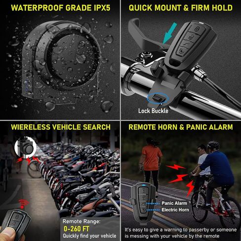 PADONOW Wireless Remote Bike Alarm: 115dB Super Loud Bicycle Vibration Motion Sensor Siren Anti Theft Security System Motorcycle Alarm Waterproof USB-C Rechargeable Multipurpose Vehicle Alert Device in Saudi Arabia