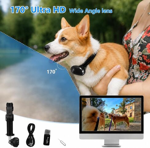 طوق كاميرا للقطط HD 1080P مع تسجيل فيديو وكاميرا رياضية صغيرة لاسلكية، كاميرات حركة صغيرة، كاميرا للجسم لمستلزمات الحيوانات الأليفة في الهواء الطلق/هدية عيد ميلاد داخلية بدون واي فاي (أسود) in Kuwait