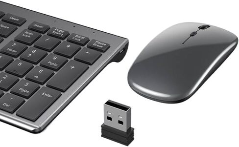 Wireless Keyboard Mouse Combo Rechargeable Full Size 5.0 & 2.4G Gray Compatible with Notebook Laptop in Saudi Arabia